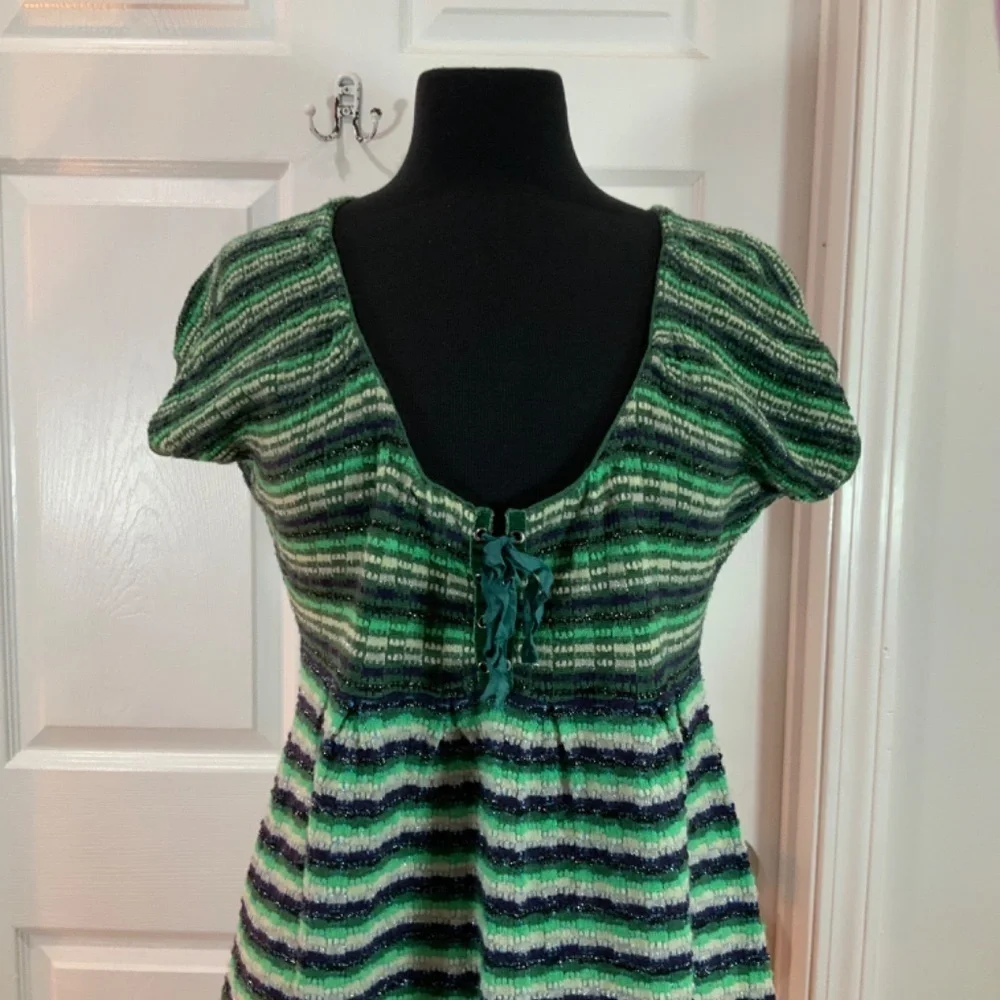 Free People Metallic Wool Blend Knit Sweater Boho Green Mini Dress Size Medium